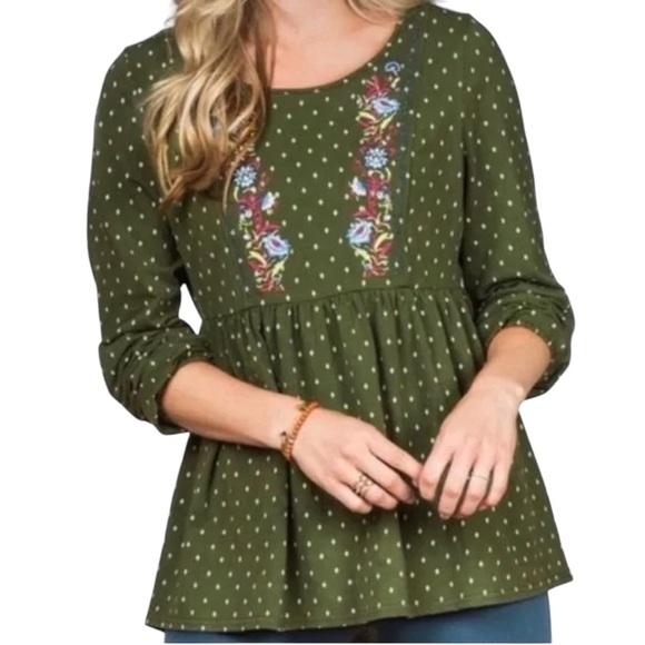 Matilda Jane Embroidered Peplum Blouse Green - Picture 1 of 9